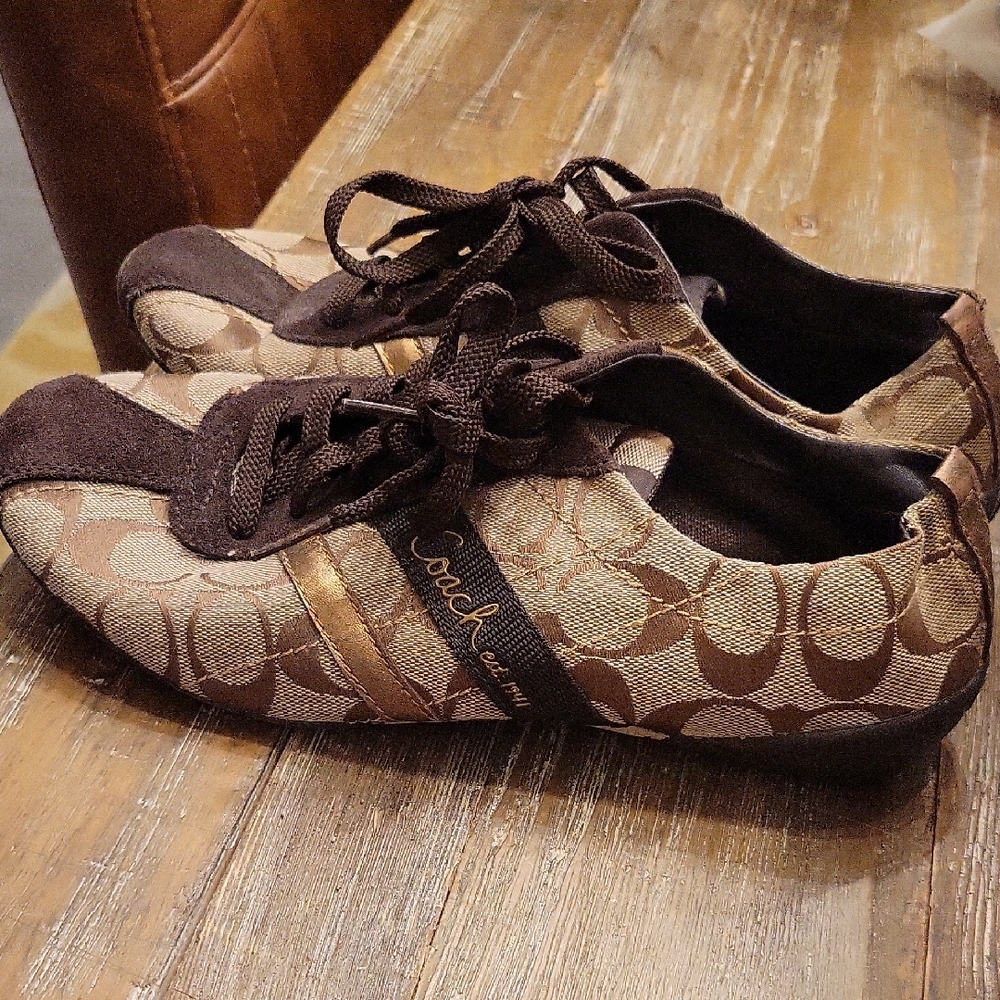 Coach Brown Signature Canvas Lace-Up Sneakers - Picture 4 of 7